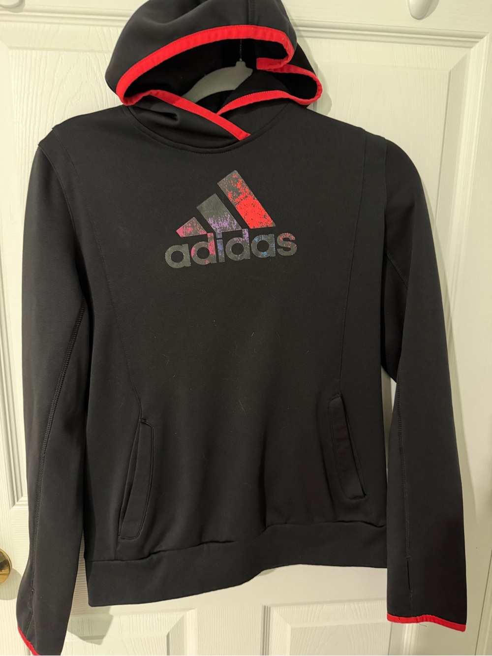 adidas Kids Black Hoodie with Red Trim - Logo Pullover